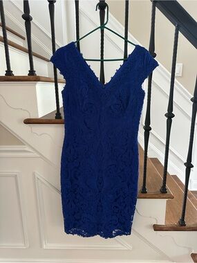 Tadashi Shoji Royal Blue Lace V-Neck Midi Dress